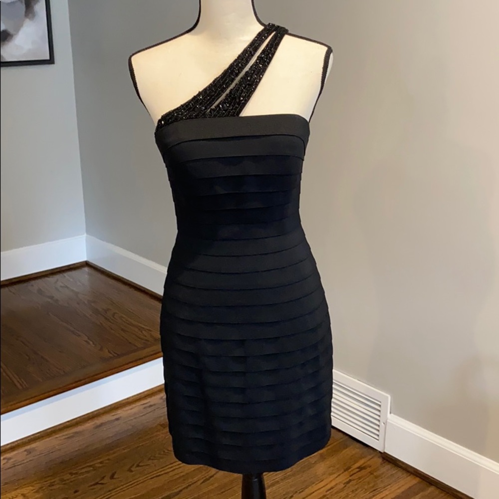 Black Sherri Hill One Shoulder Bandage Dress